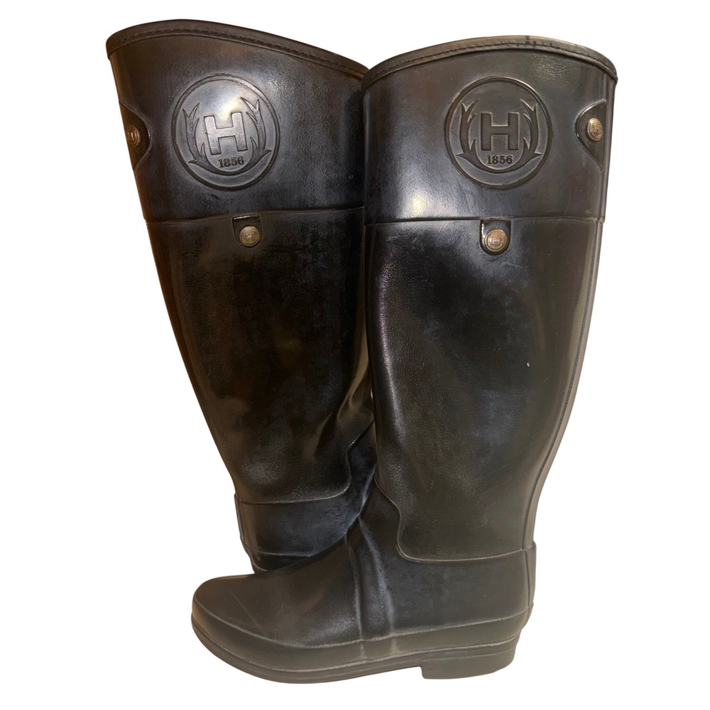 Hunter Sandhurst Carlyle Black Tall Rain Boots Women US 6 EU 37 W25257